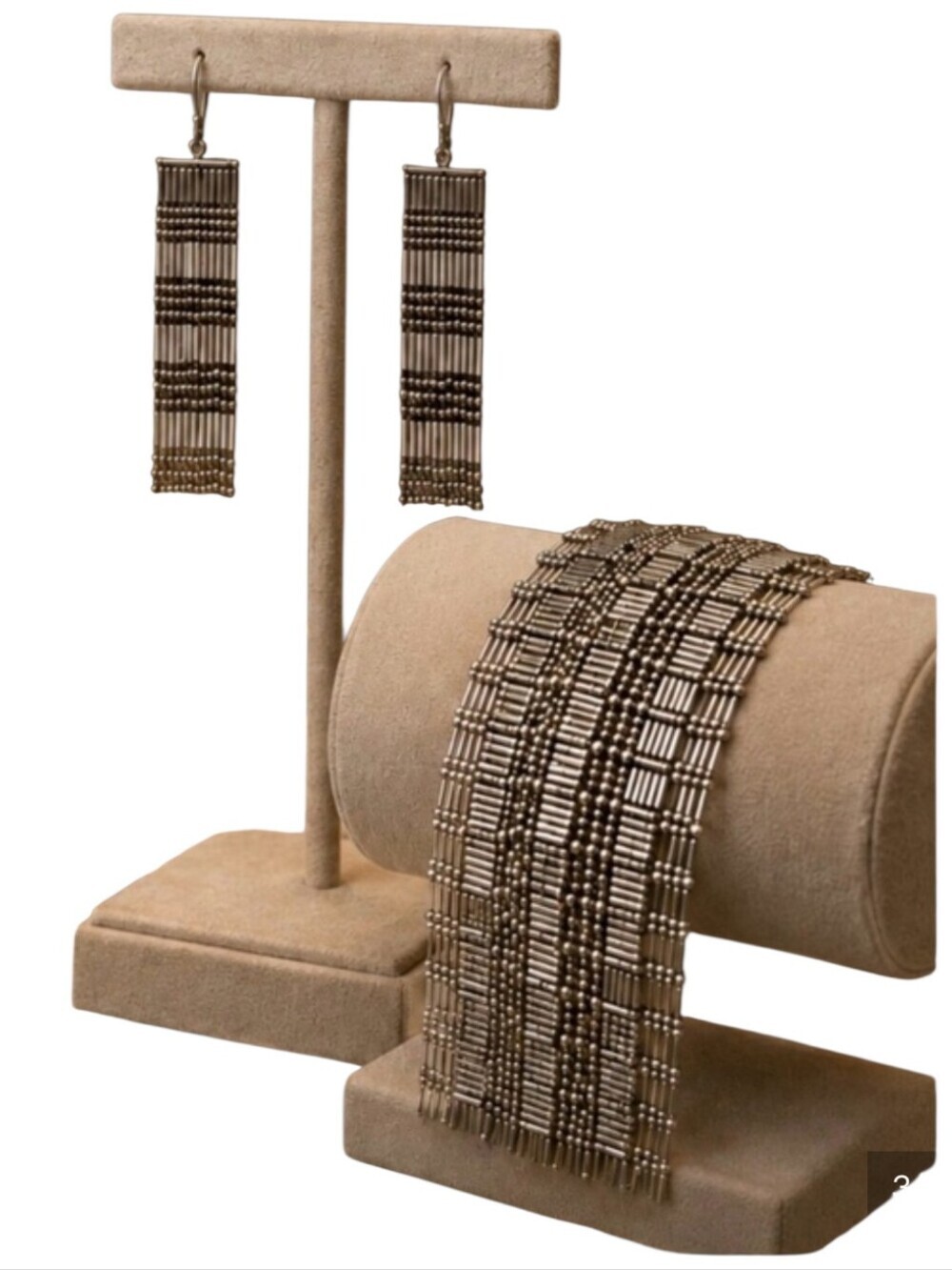 Silver Tiled Fringe Earrings and Bracelet Set